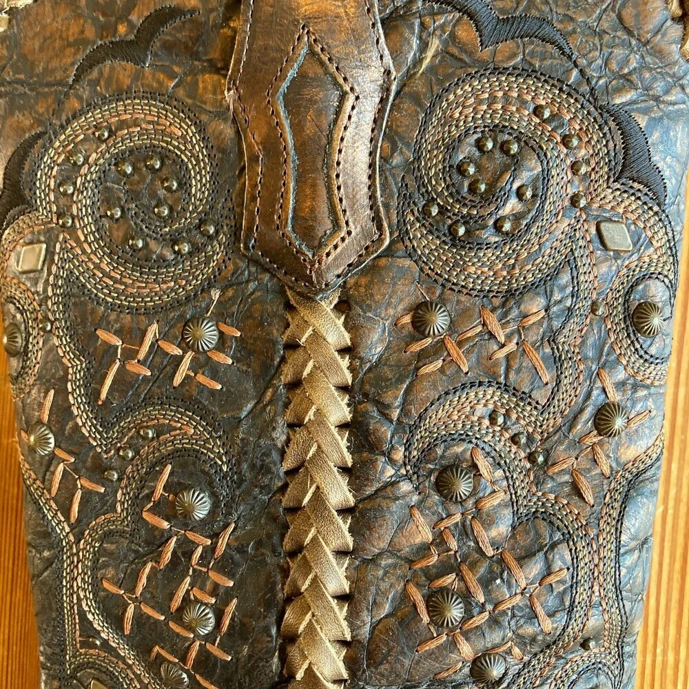 Corral Brown Leather Embroidered Braided Seam Western Boots - Size 7 - 0811GR